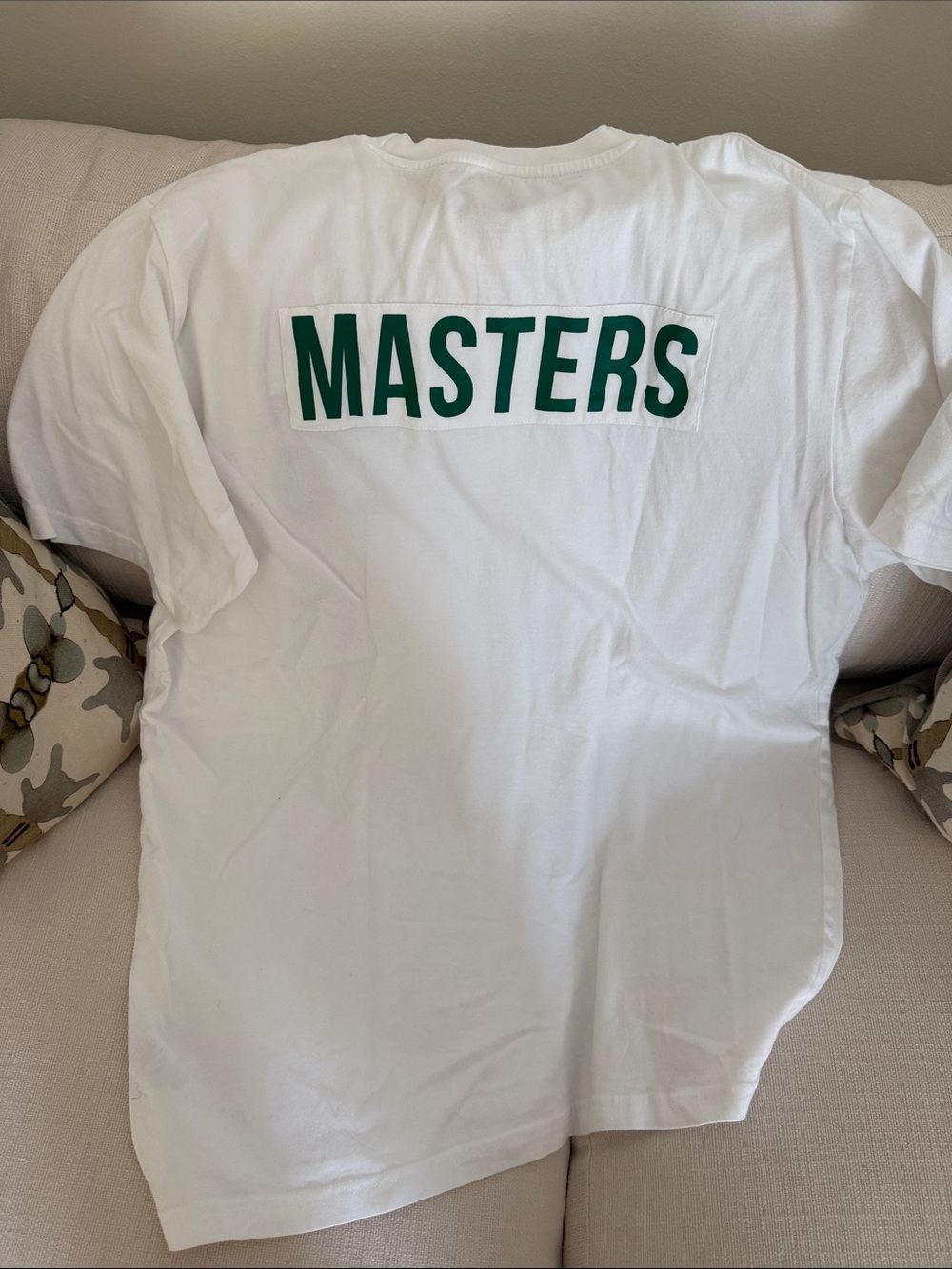 Masters White Short-Sleeve Tee with Green Block Logo (Caddy Style)